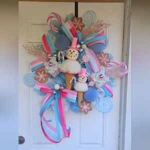 Pastel Snowman Ice Cream Christmas Wreath
